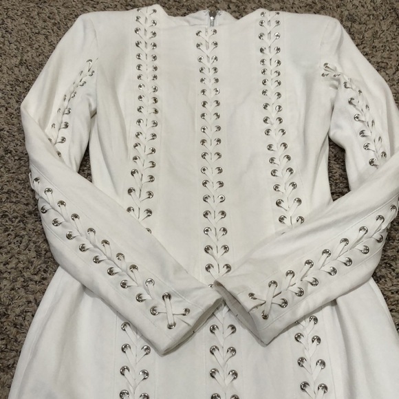 House of CB London Alessia Dress XS White Silver Whipstick Faux Leather Mini - Picture 4 of 10